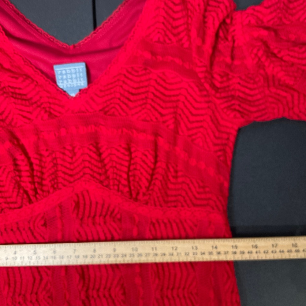 Rabbit Rabbit Rabbit Designs Dress Sz 10 Red Lace Flutter Sleeve Boho Classic - Picture 10 of 15